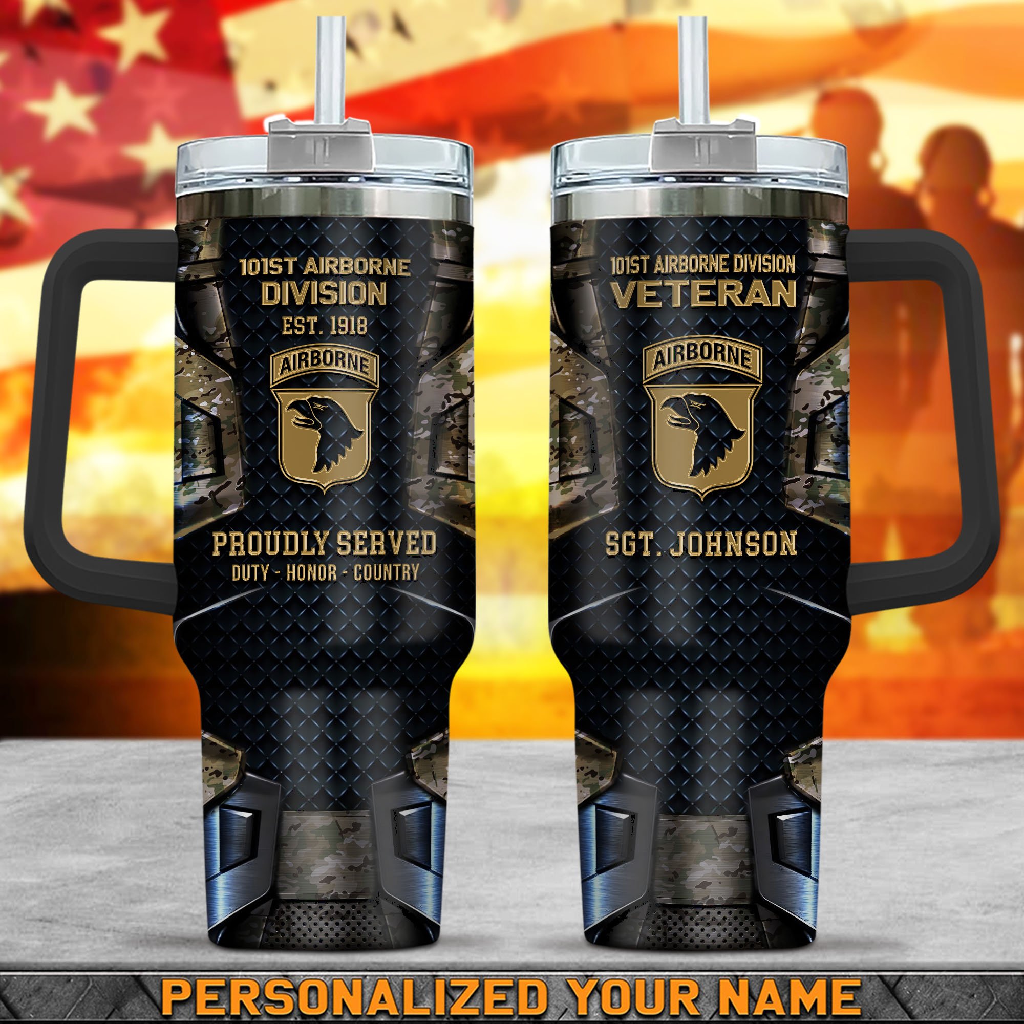 101st Airborne Division Veteran Tumbler 40Oz Personalized Your Name, US Military Tumbler For Veterans, Gifts For US Veterans ETHY-58903